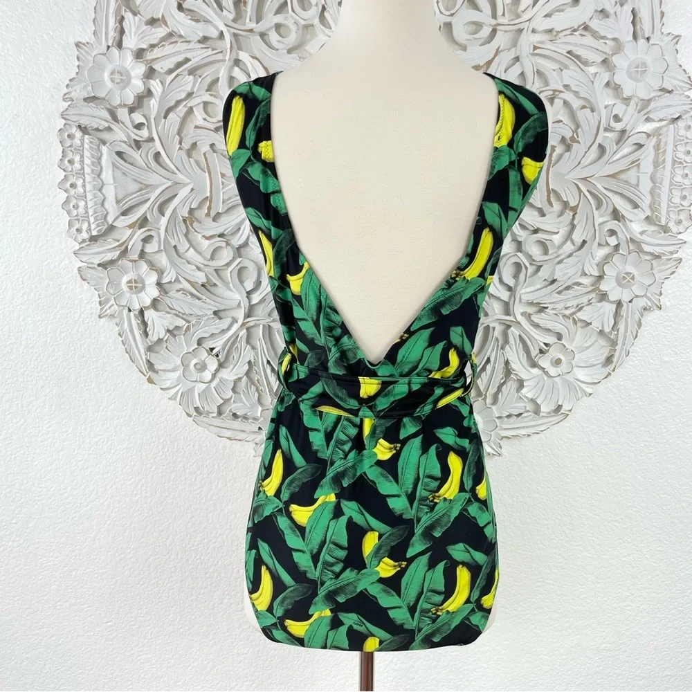 {Ganni} Banana Print Belted One-Piece Swimsuit, Plus Size 4XL/22